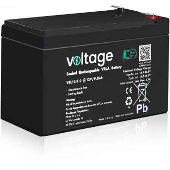 Voltage Long Life AGM -akku 12V 9Ah VEL12-9.0 (15 vuoden suunniteltu käyttöikä)