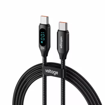 USB-C–USB-C-kaapeli Voltage PowerDisplay 100W PD 1m musta