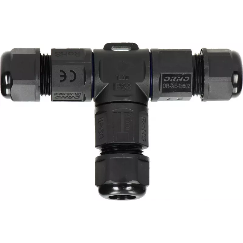 ORNO OR-AE-13602 T-liitin IP68, 3x4mm², 450V/25A, musta