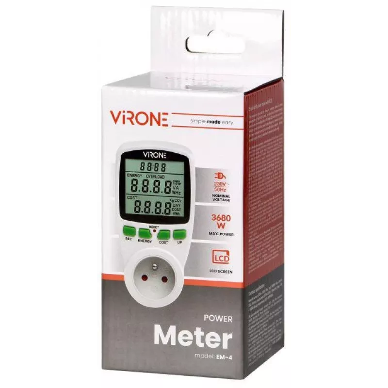 VIRONE EM-4 yhden tariffin wattimittari ja energialaskuri