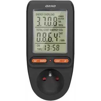 ORNO OR-WAT-435/B energiakustannusmittari ja sähkönkulutusmittari, 230V, 16A, LCD-näyttö, musta
