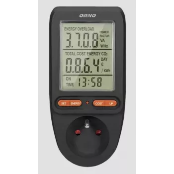 ORNO OR-WAT-435/B energiakustannusmittari ja sähkönkulutusmittari, 230V, 16A, LCD-näyttö, musta