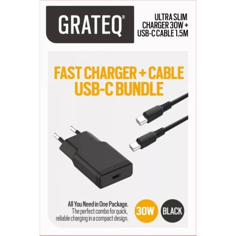 GRATEQ RAKKA CHARGER 30W + CABLE 1.5M BUNDLE MUSTA