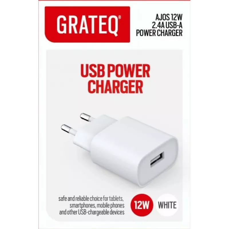 GRATEQ AJOS -laturi USB-A 12W valkoinen