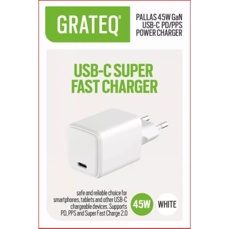 GRATEQ PALLAS GaN USB-C 45W -verkkolaite valkoinen