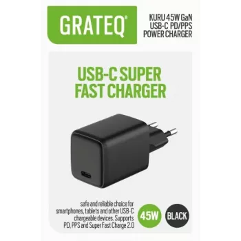 GRATEQ KURU GaN USB-C PD/PPS 45W -seinälaturi musta