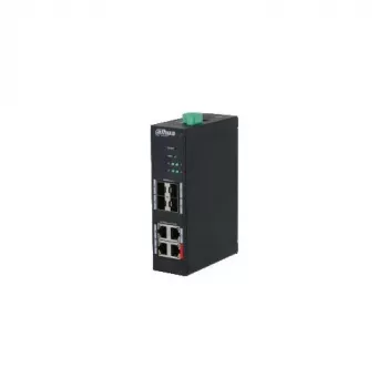 Dahua HS4408-4ET-96 teollinen hallitsematon PoE-kytkin, 8 porttia, 4x Hi-PoE 60W, 4x PoE+ 30W, 96W budjetti, 2x Gigabit Uplink, 2x SFP, DIN-kisko