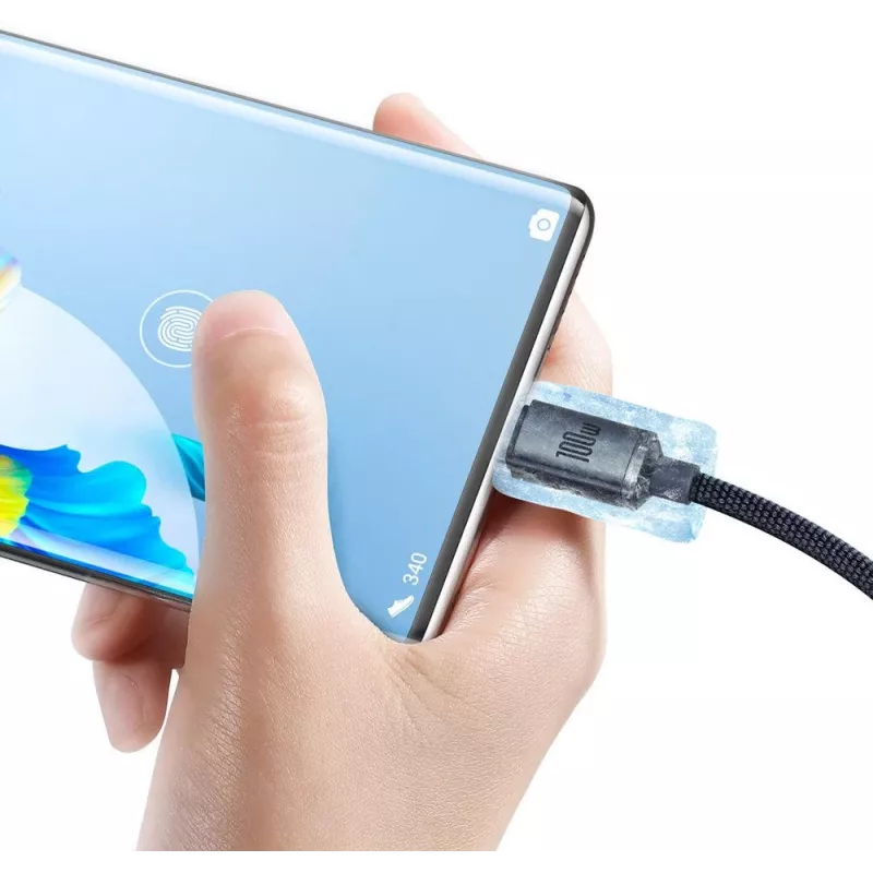 Baseus Crystal Shine USB-A - USB-C kaapeli 1,2m 100W 6A QC 3.0 punottu nailon musta