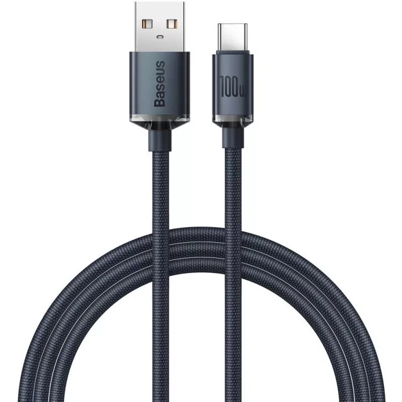 Baseus Crystal Shine USB-A - USB-C kaapeli 1,2m 100W 6A QC 3.0 punottu nailon musta