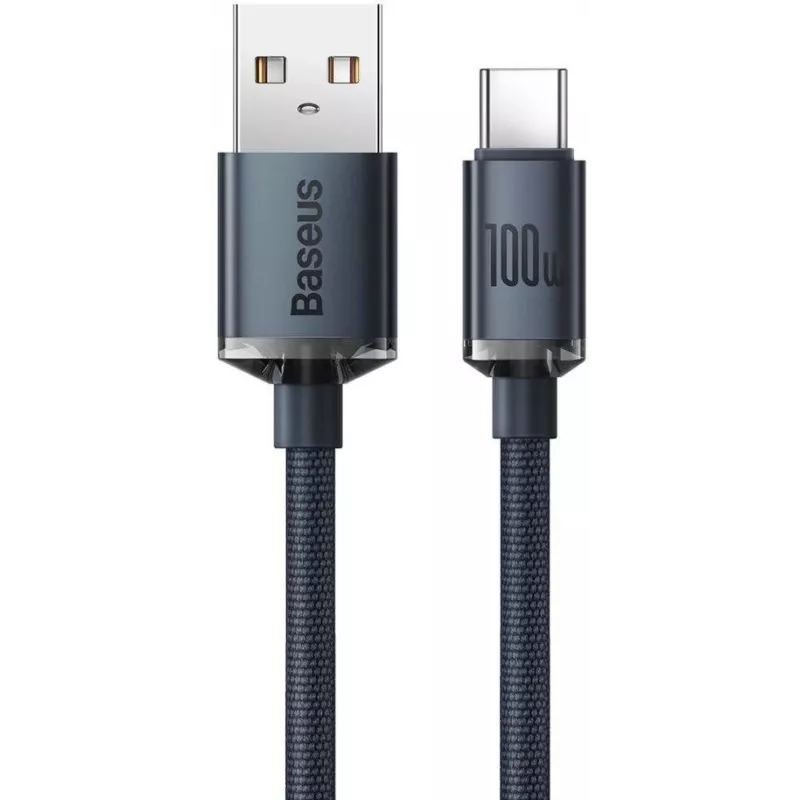 Baseus Crystal Shine USB-A - USB-C kaapeli 1,2m 100W 6A QC 3.0 punottu nailon musta