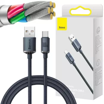 Baseus Crystal Shine USB-A - USB-C kaapeli 1,2m 100W 6A QC 3.0 punottu nailon musta