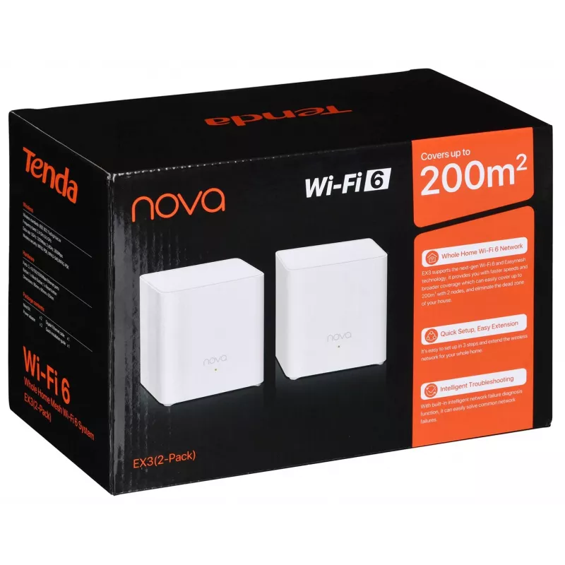 Tenda EX3 (2 kpl:n pakkaus) dual-band Wi-Fi 6 mesh-järjestelmä AX1500 valkoinen