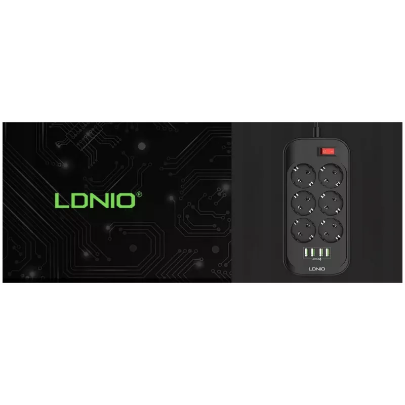 LDNIO SE6403 jatkojohto, 6 pistorasiaa + 4 USB