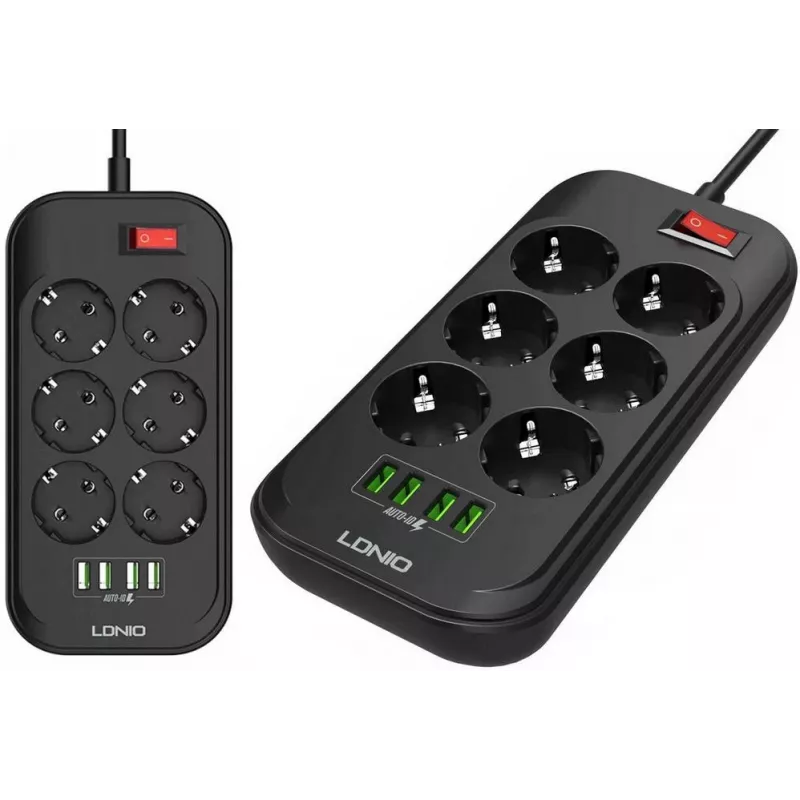 LDNIO SE6403 jatkojohto, 6 pistorasiaa + 4 USB