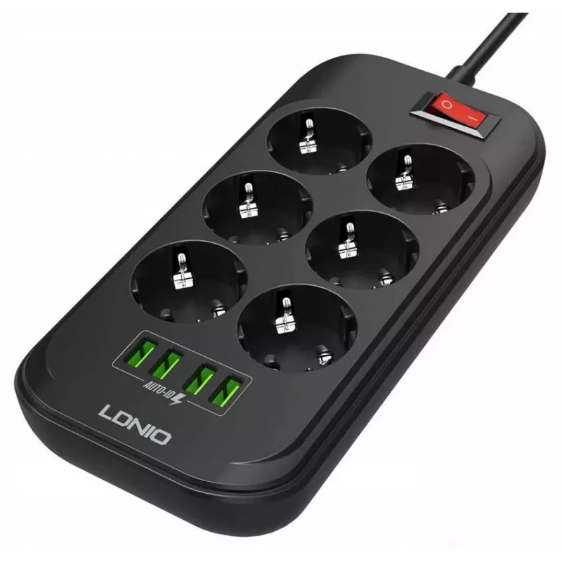 LDNIO SE6403 jatkojohto, 6 pistorasiaa + 4 USB