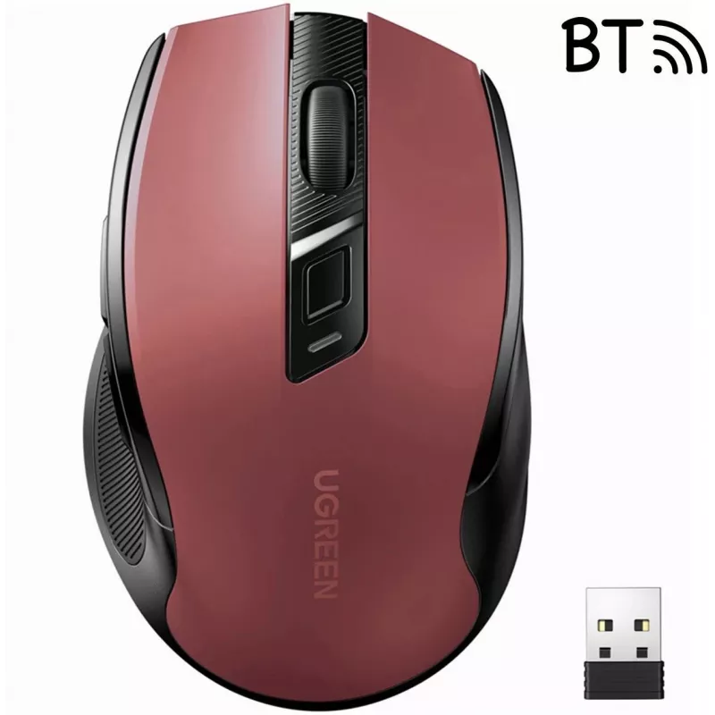 UGREEN MU006 langaton optinen hiiri 2.4GHz / Bluetooth 5.0 4000 DPI - punainen