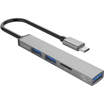 ORICO AH-12F-GY-BP USB-C-keskitin 3x USB-A-liitännällä ja microSD-kortinlukijalla, alumiini, Space Gray