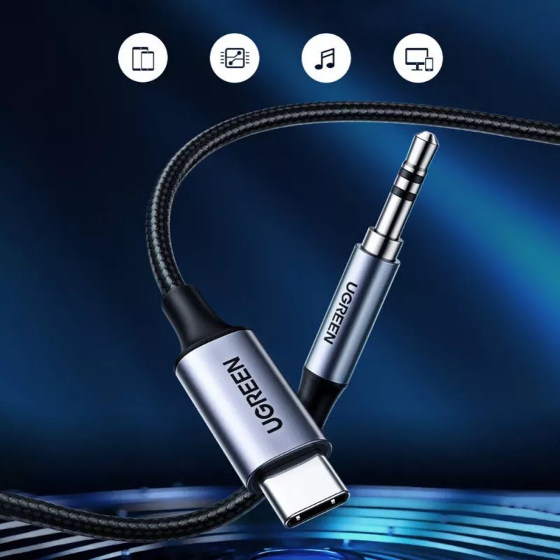UGREEN AUX stereoäänikaapeli 3,5mm mini plugi - USB Type-C 1m musta (CM450 20192)