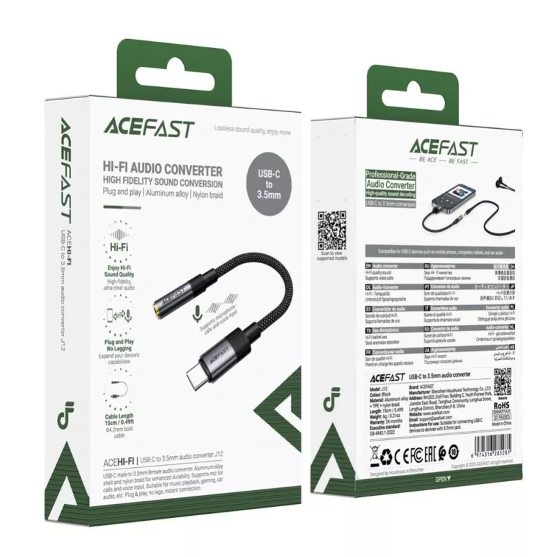 Acefast USB-C - 3,5 mm J12 äänisovitin musta