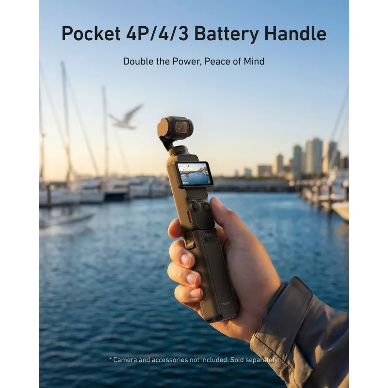 TELESIN 5000mAh akkukahva varavirtalähde DJI Osmo Pocket 3 / 4, USB-C, musta