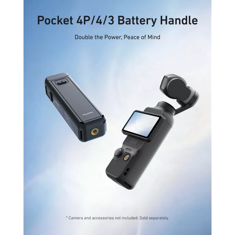 TELESIN 5000mAh akkukahva varavirtalähde DJI Osmo Pocket 3 / 4, USB-C, musta