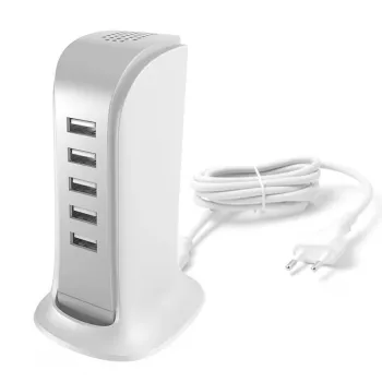 Dudao 5x USB-laturi integroidulla EU-verkkojohdolla valkoinen (A5EU)