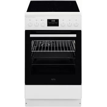 AEG CCB56491BW vapaasti seisova sähköliesi keraamisella keittotasolla, 73L kiertoilma-uuni & 39L perinteinen uuni, valkoinen