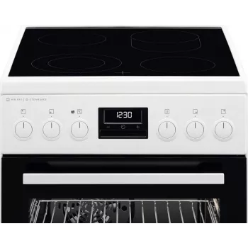 AEG CCB56491BW vapaasti seisova sähköliesi keraamisella keittotasolla, 73L kiertoilma-uuni & 39L perinteinen uuni, valkoinen