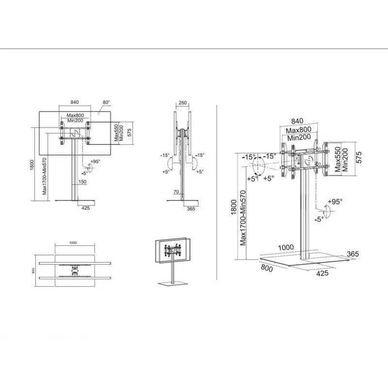 MULTIBRACKETS M Public Display Stand 180 HD Back to Back musta lattiakiinnityksellä