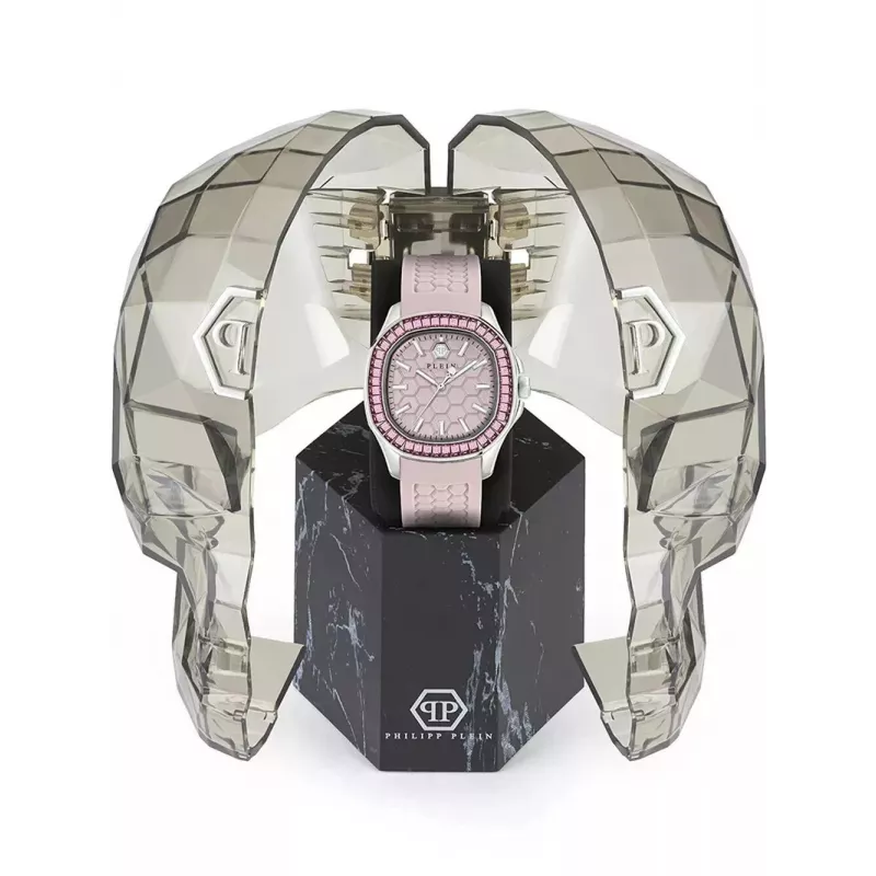 Philipp Plein naisten kello PWTAA0123 38 mm kvartsikello mustalla silikonirannekkeella