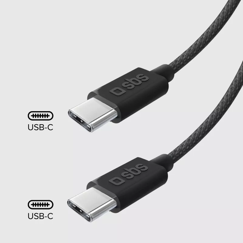 SBS TECABLETISSUETCCK USB-C–USB-C punottu kaapeli 1,5 m 60 W PD pikalataus ja tietojen synkronointi – musta