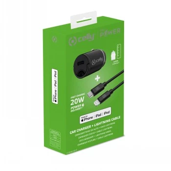 CELLY CCMINILIGHT – autolaturi USB-C + USB-C Lightning-kaapeli 20W [PRO POWER]