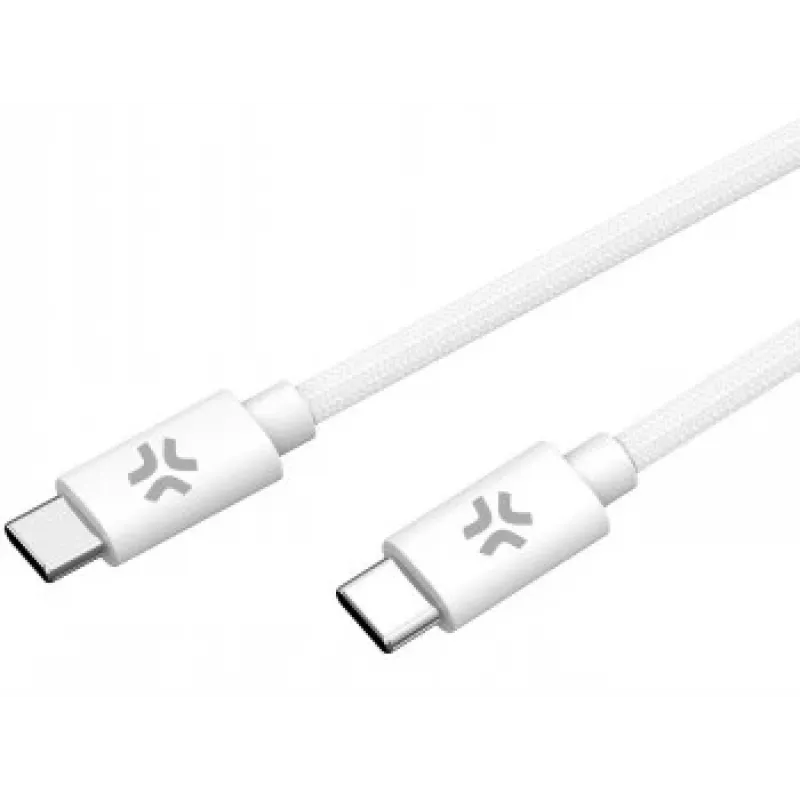 CELLY USBCUSBCCOTT - USB-C USB-C puuvillapäällysteinen kaapeli valkoinen (Power Delivery)