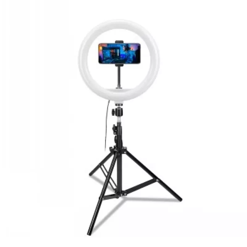 CELLY Ring Professional jalusta valolla - 160 cm, 10 tuuman LED-rengasvalo, USB-käyttöinen, musta