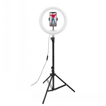 CELLY Ring Professional jalusta valolla - 160 cm, 10 tuuman LED-rengasvalo, USB-käyttöinen, musta
