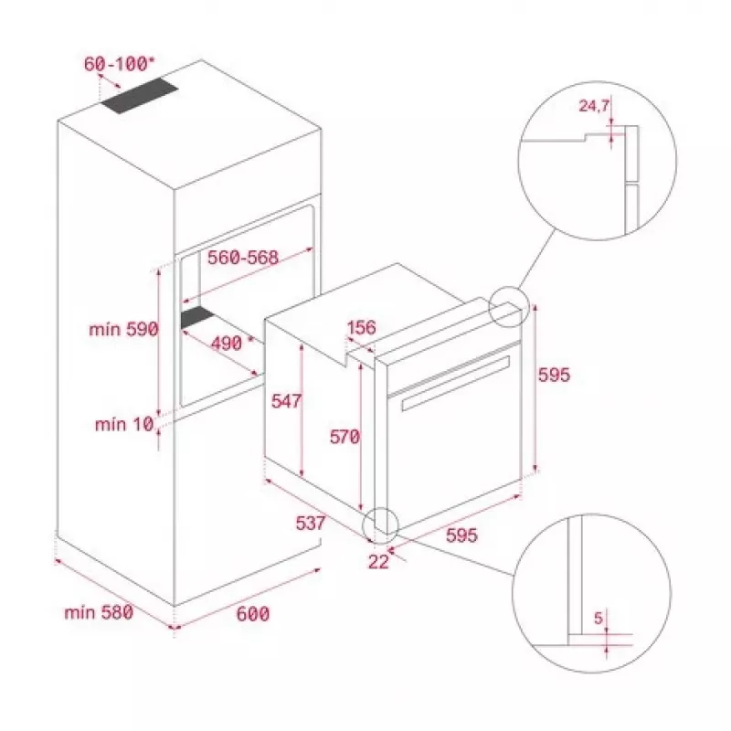 TEKA NEO HSB 6250 P FBK 2099 kalusteisiin asennettava monitoimiuuni 70L pyrolyyttinen A+
