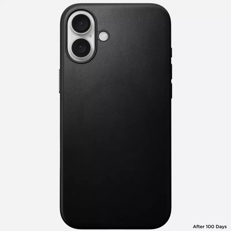 Nomad Modern Leather -kotelo iPhone 16 Plus - musta