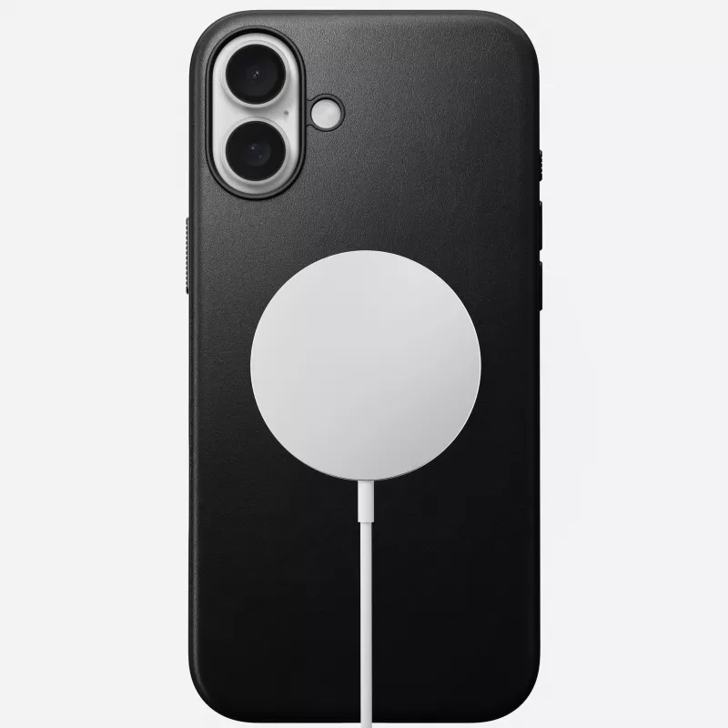 Nomad Modern Leather -kotelo iPhone 16 Plus - musta