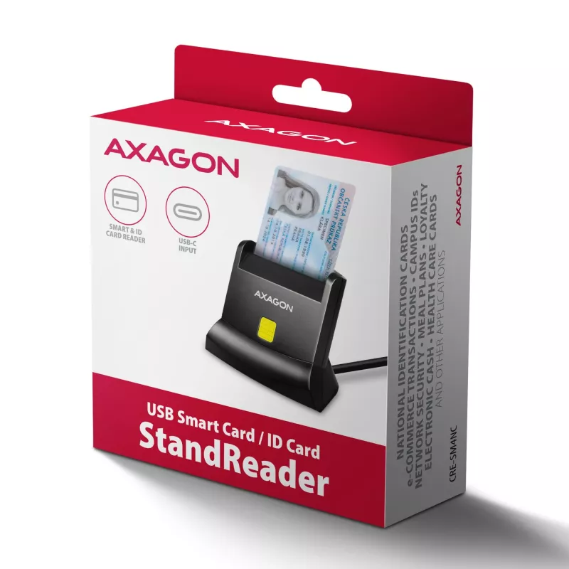 AXAGON CRE-SM4NC USB-C älykortinlukija jalustalla - musta