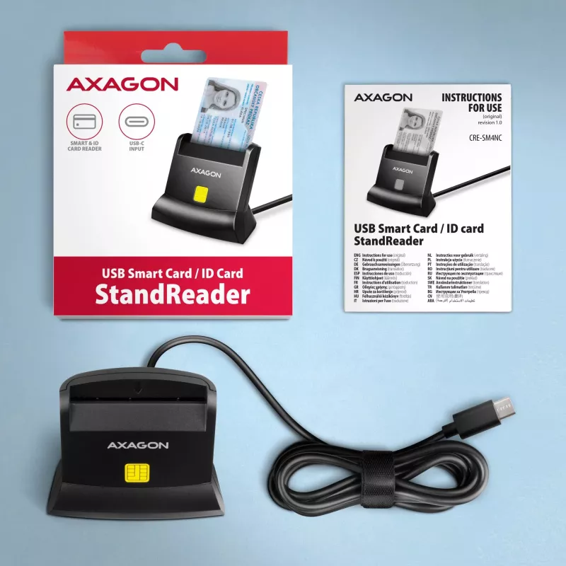 AXAGON CRE-SM4NC USB-C älykortinlukija jalustalla - musta