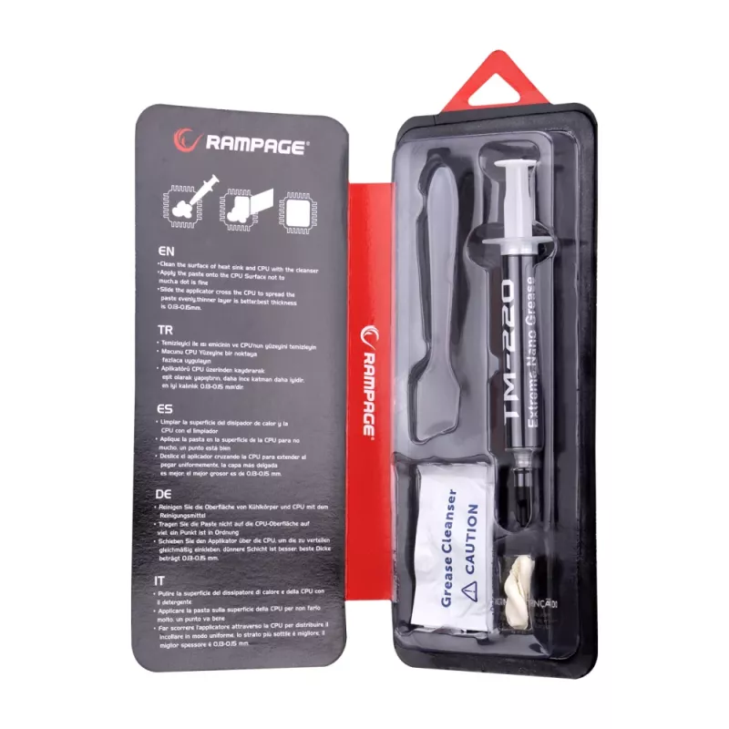 Rampage TM-220 lämpötahna 2g CPU:lle 11W/m.K, lasta + IPA