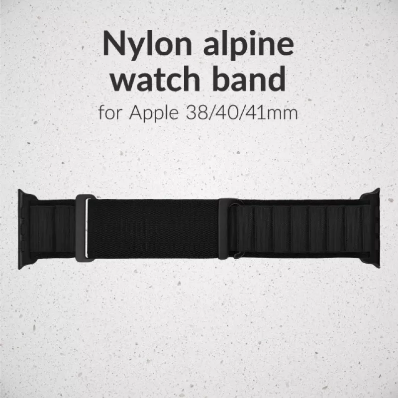 Mobilize nyloninen kelloranneke - Alpine - musta liitin - Apple 38/40/41mm - musta