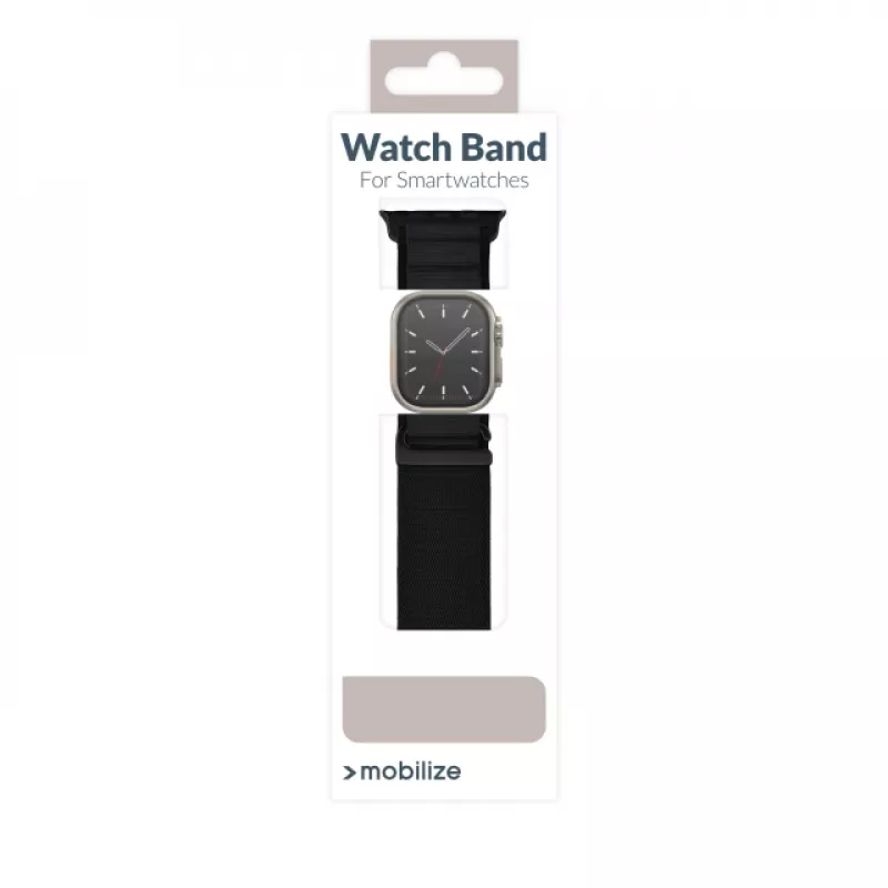 Mobilize nyloninen kelloranneke - Alpine - musta liitin - Apple 38/40/41mm - musta