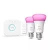 Philips Hue White and Color Ambiance aloituspaketti E27 2x lamppu + Bridge + himmennin