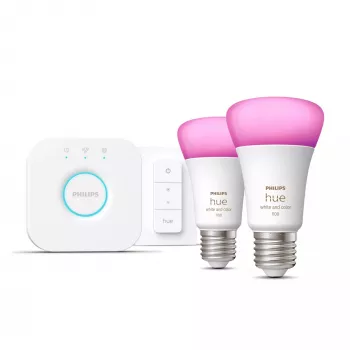 Philips Hue White and Color Ambiance aloituspaketti E27 2x lamppu + Bridge + himmennin