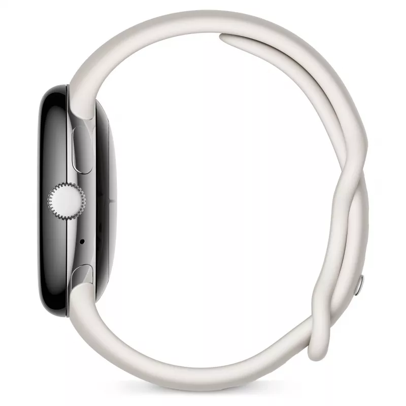 Google Pixel Watch Polished Silver ruostumaton teräs 41mm Chalk Active -ranneke