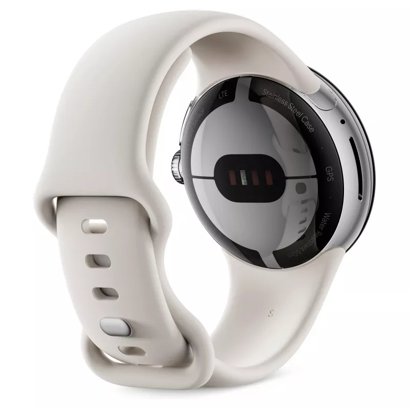 Google Pixel Watch Polished Silver ruostumaton teräs 41mm Chalk Active -ranneke