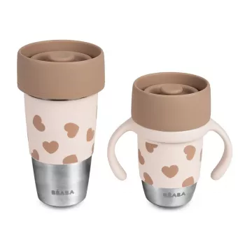 Beaba Mini & Me BigLove ruostumaton teräs mukisarja äidille ja lapselle 360° harjoittelumuki 2-osainen