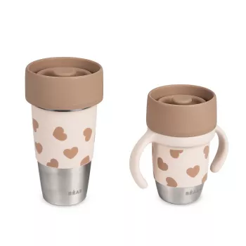 Beaba Mini & Me BigLove ruostumaton teräs mukisarja äidille ja lapselle 360° harjoittelumuki 2-osainen