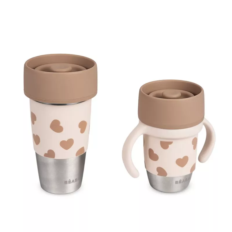 Beaba Mini & Me BigLove ruostumaton teräs mukisarja äidille ja lapselle 360° harjoittelumuki 2-osainen